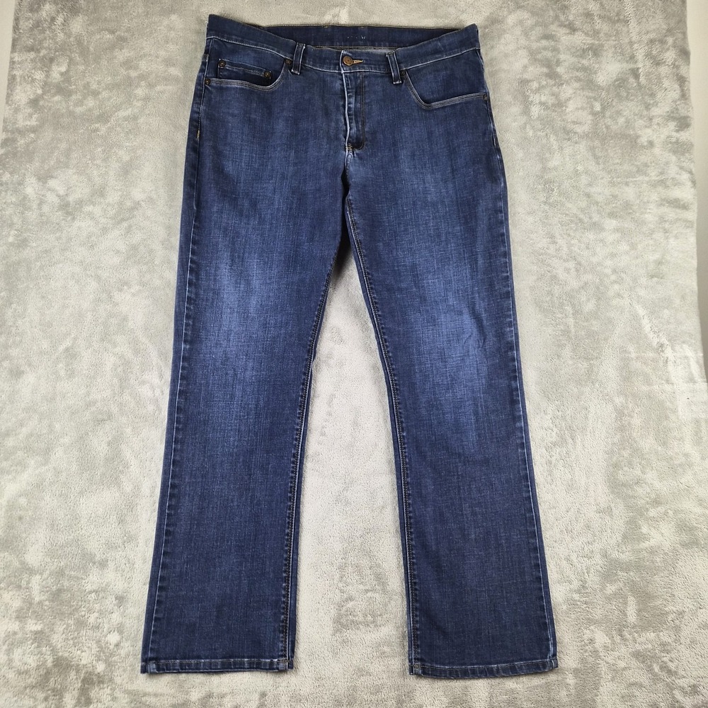Mott & Bow Straight Leg Jeans Mens 36x32 (fits 34x30) Blue Denim Stretch Premium